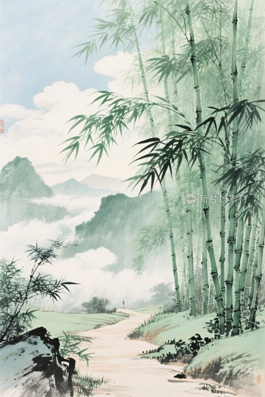 山水竹林国画风景