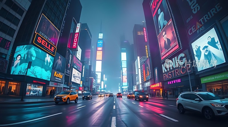 霓虹灯下的繁华都市夜景