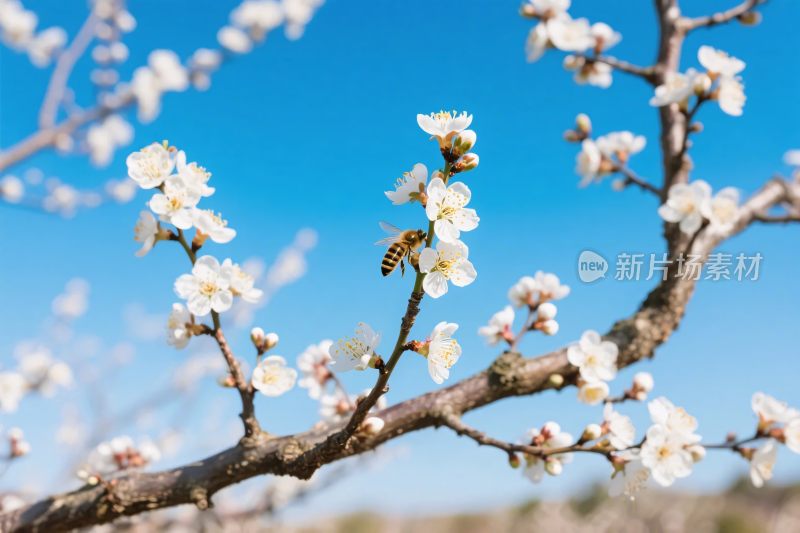 枝头繁花蜜蜂春景