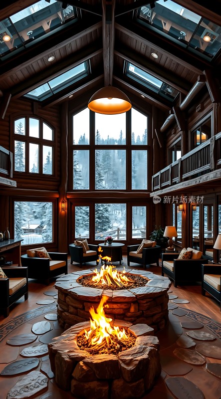 温馨木屋火炉旁的舒适时光