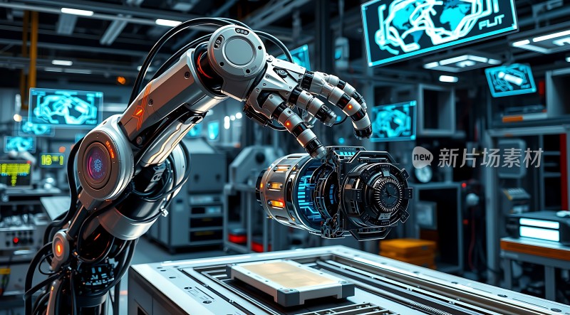 未来科技工厂中的机械臂操作精密仪器