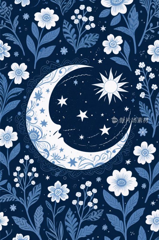 梦幻星空月亮插画