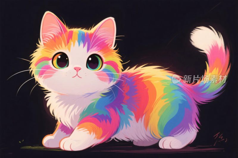 彩色可爱猫咪插画