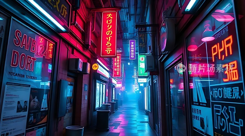 霓虹灯下的繁华街道