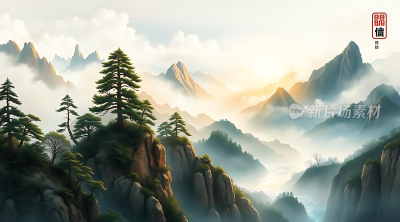 晨曦中的山川画卷