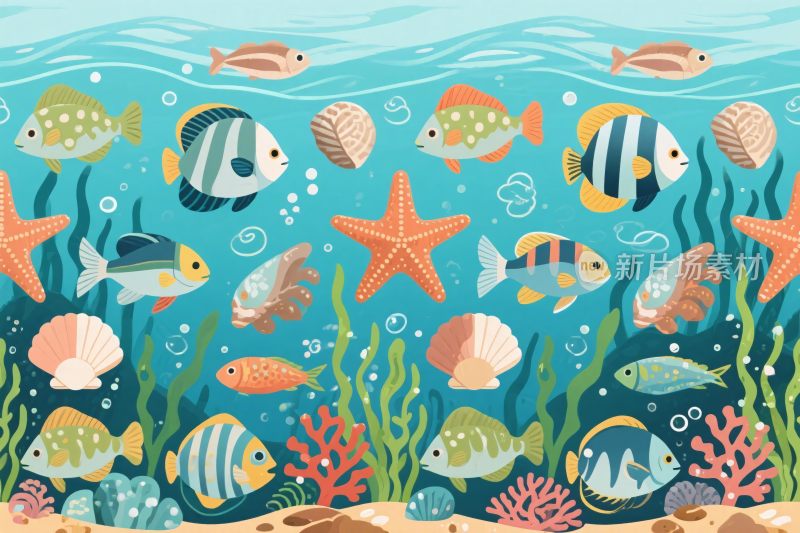 卡通海洋生物插画