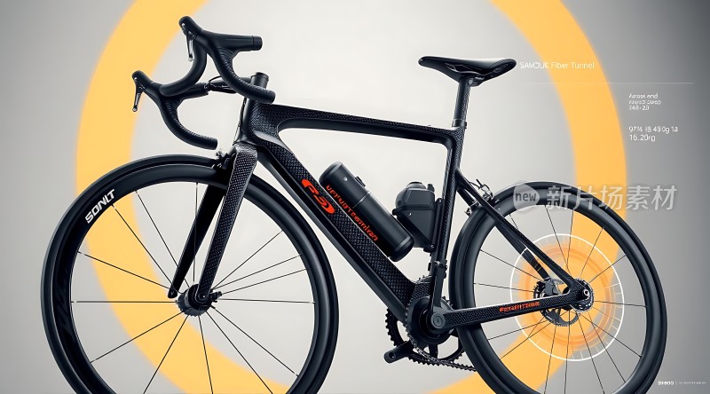 碳纤维材质自行车黑色流线型设计橙色字体点缀科技感十足