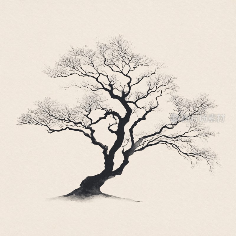 黑白枯树艺术插画