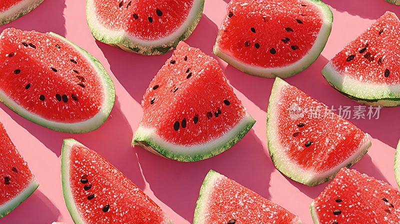 排列整齐的西瓜切片画面