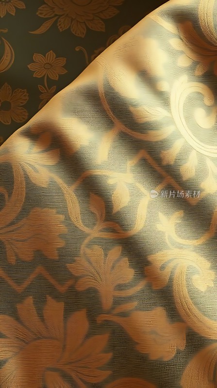金色花纹布料阳光下的华丽光影