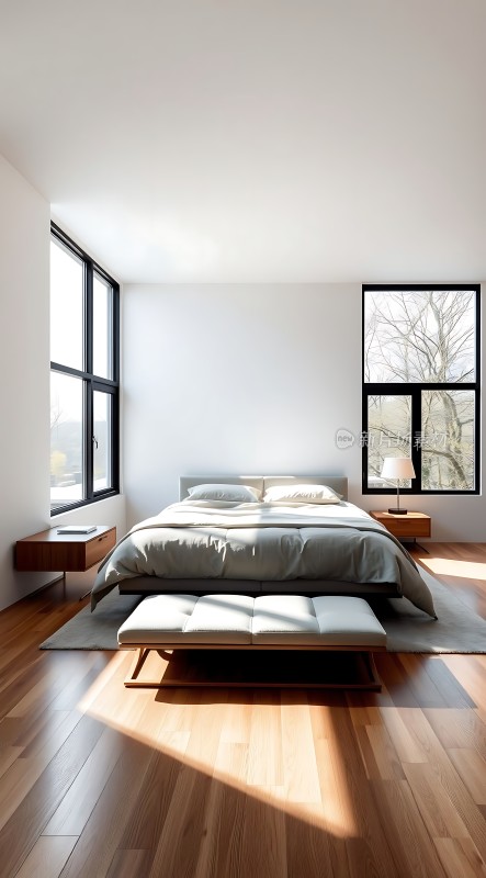 现代简约卧室阳光洒落宁静舒适