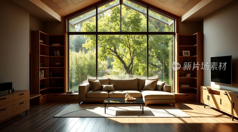 阳光洒满现代客厅绿意盎然入眼帘