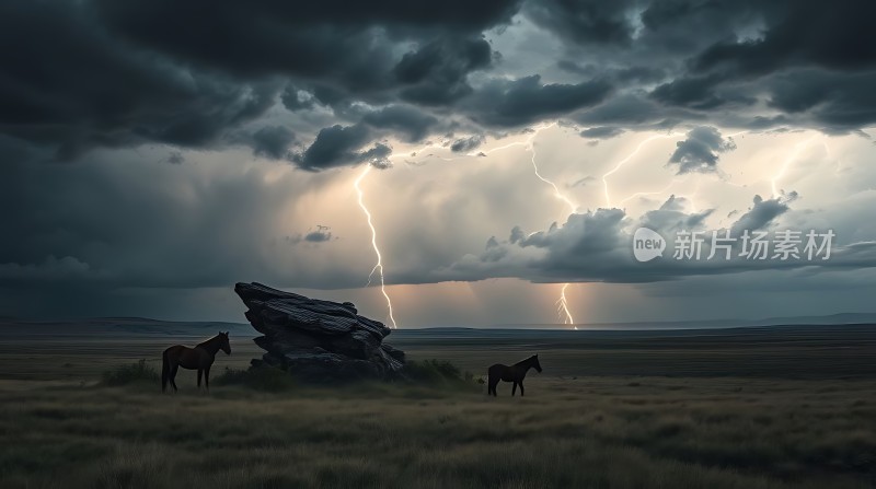 草原上的闪电奇观
