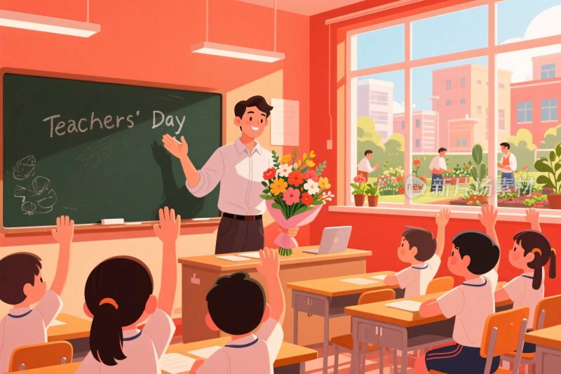 教师节课堂师生互动插画