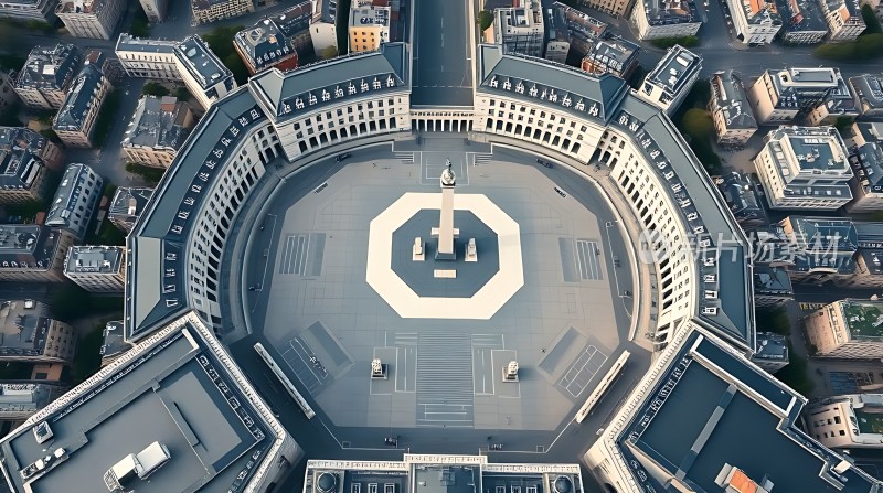 鸟瞰视角展现宏伟建筑群中央纪念碑引人注目