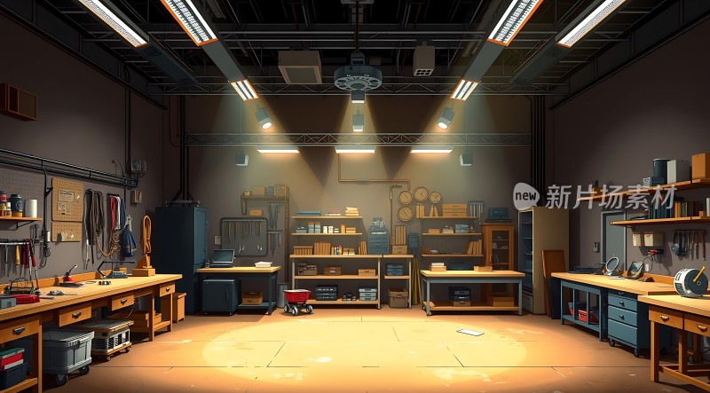 明亮车间工具齐全工作台整齐氛围温馨