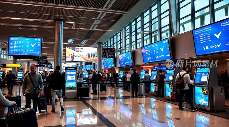 机场候机大厅旅客办理登机手续