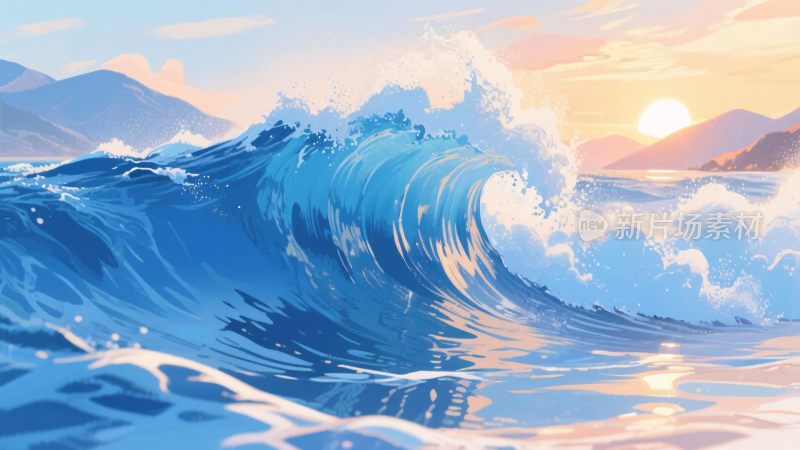 海浪翻涌的唯美海上景象