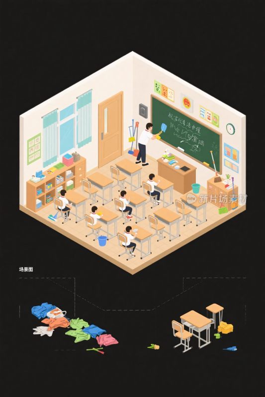 校园教室等距插画