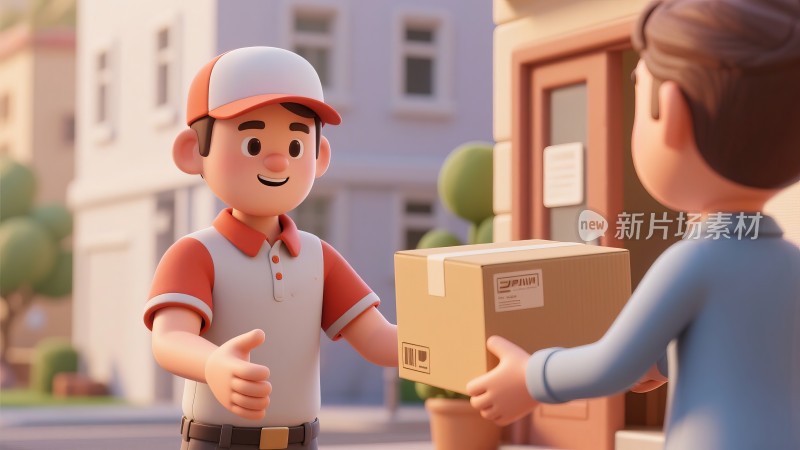 卡通快递员包裹物流配送上门