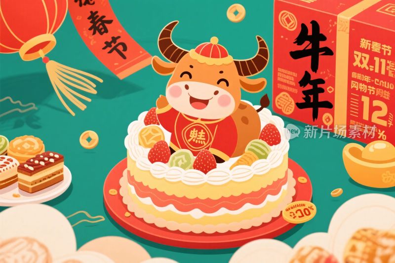 牛年春节喜庆插画