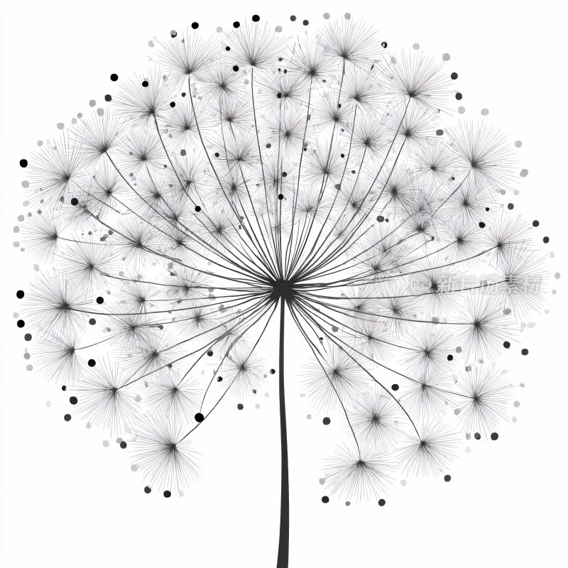 黑白简约风格蒲公英插画