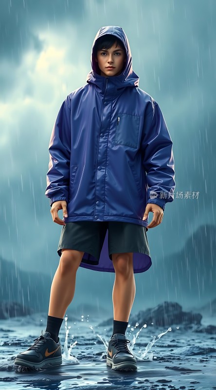 雨中少年坚定前行