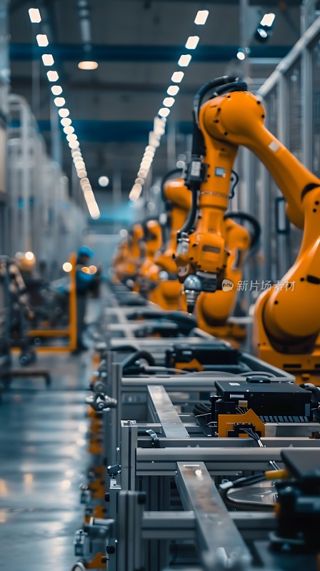 智能生产线上的橙色机器人