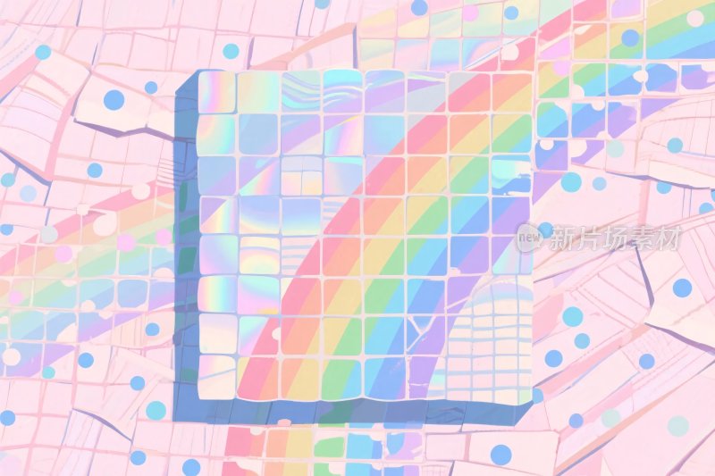 彩虹方块几何插画
