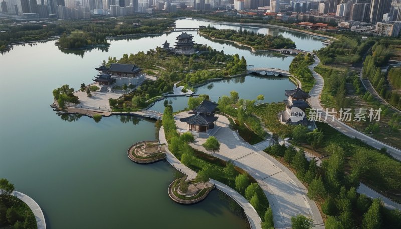 唐山南湖航拍美景