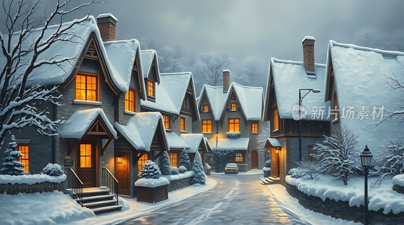 雪夜温馨小镇