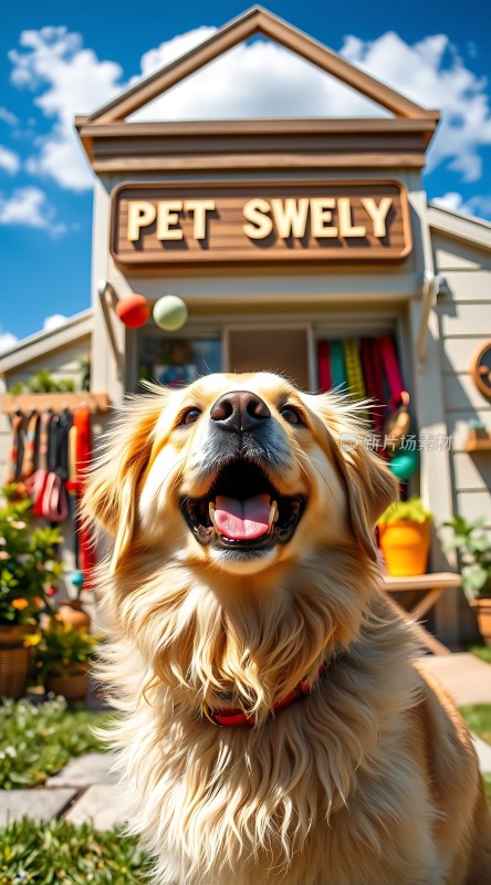 宠物乐园里的快乐金毛犬