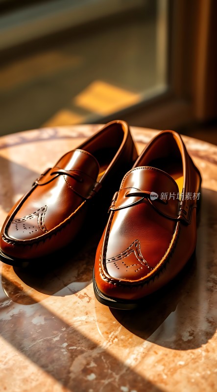 阳光下的棕色皮鞋