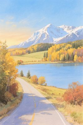 秋日山间公路风景图