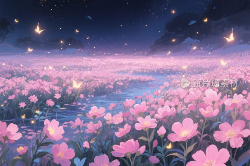 梦幻花海星空插画