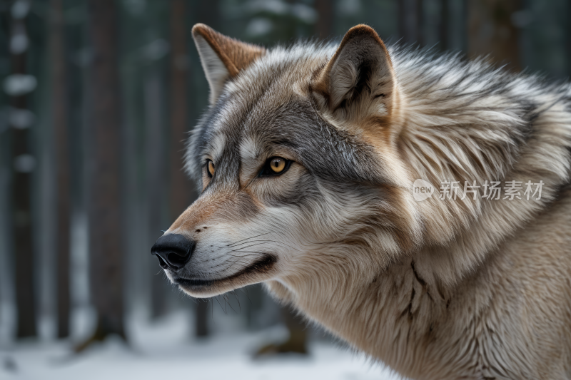 有一只狼站在雪地里高清图片