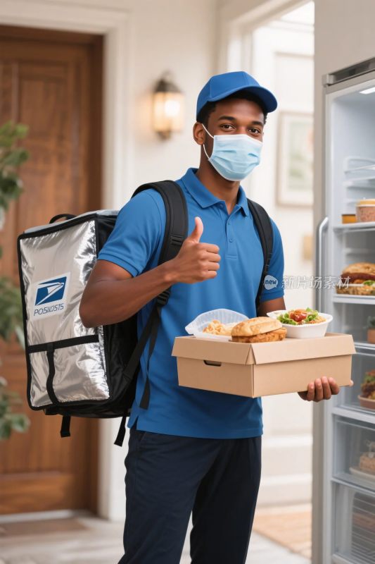 快递配送人员展示餐食