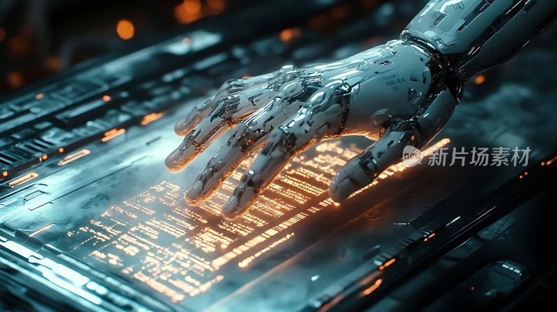机器人手与科技屏幕互动