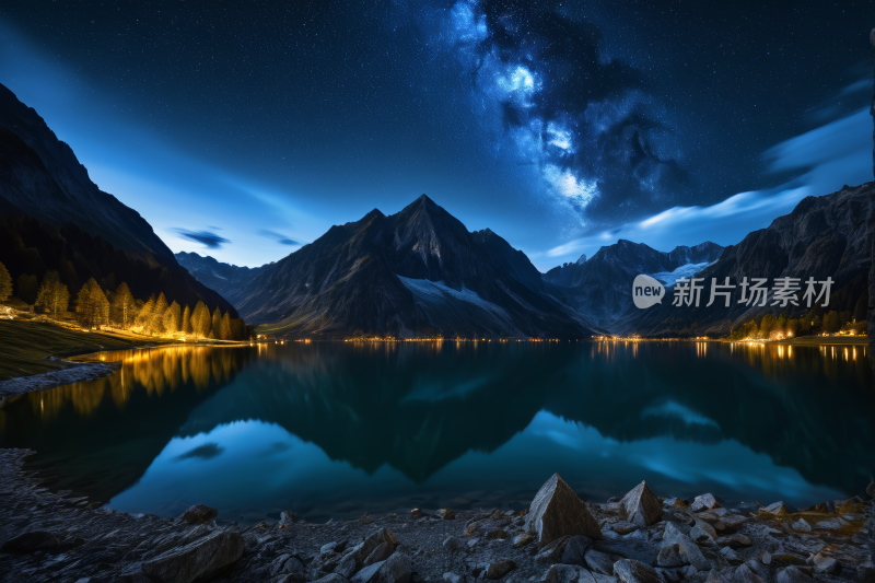 山脉的山湖上的星空夜空高清图片