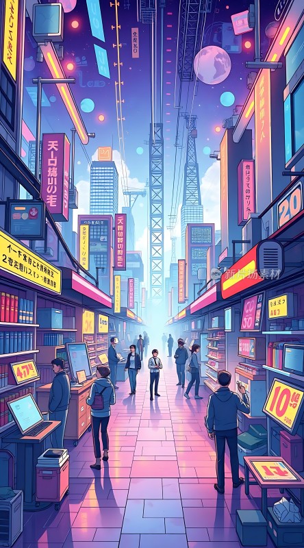 霓虹灯下的未来都市风情街