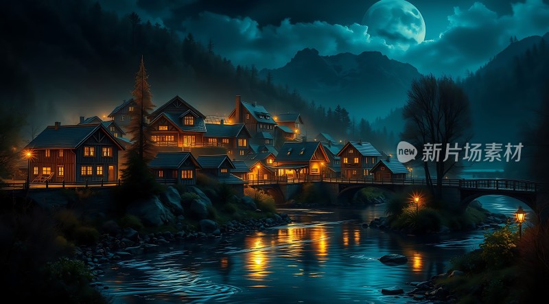 夜幕下的温馨小镇