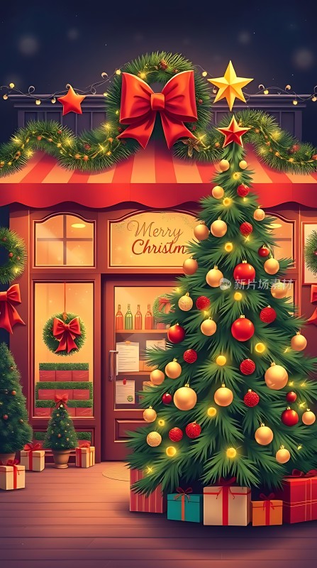 圣诞树下的温馨商店