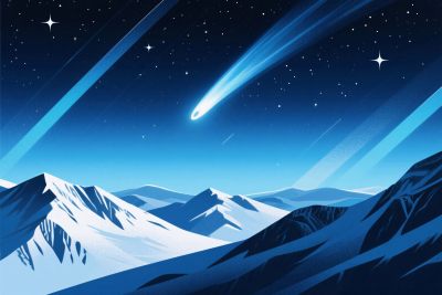 雪山流星夜空插画