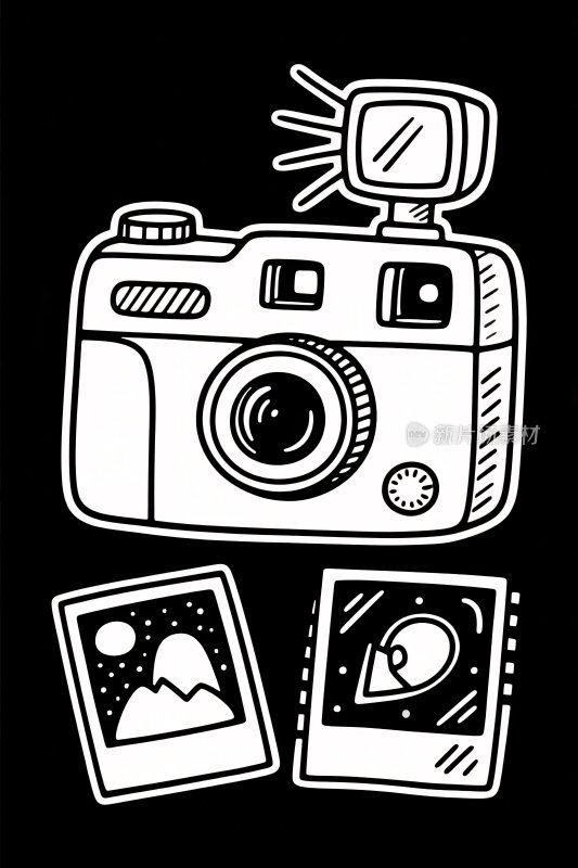 手绘相机与照片插画