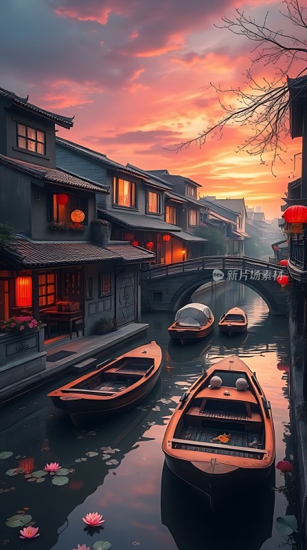 古巷水乡日落时分