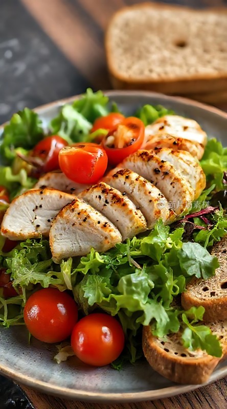 烤鸡胸肉沙拉配全麦面包