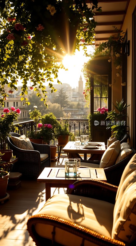 阳光午后绿意盎然温馨阳台休闲时光