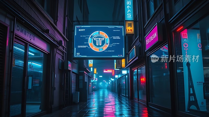 霓虹灯下的未来都市街道