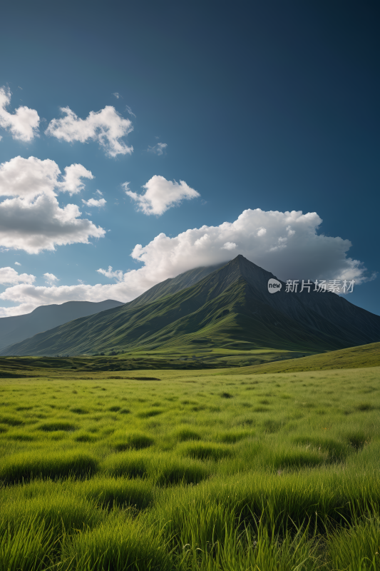 草地一座高山清风景图片