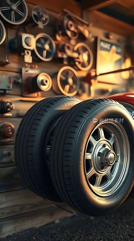 赛车轮胎与轮毂展示